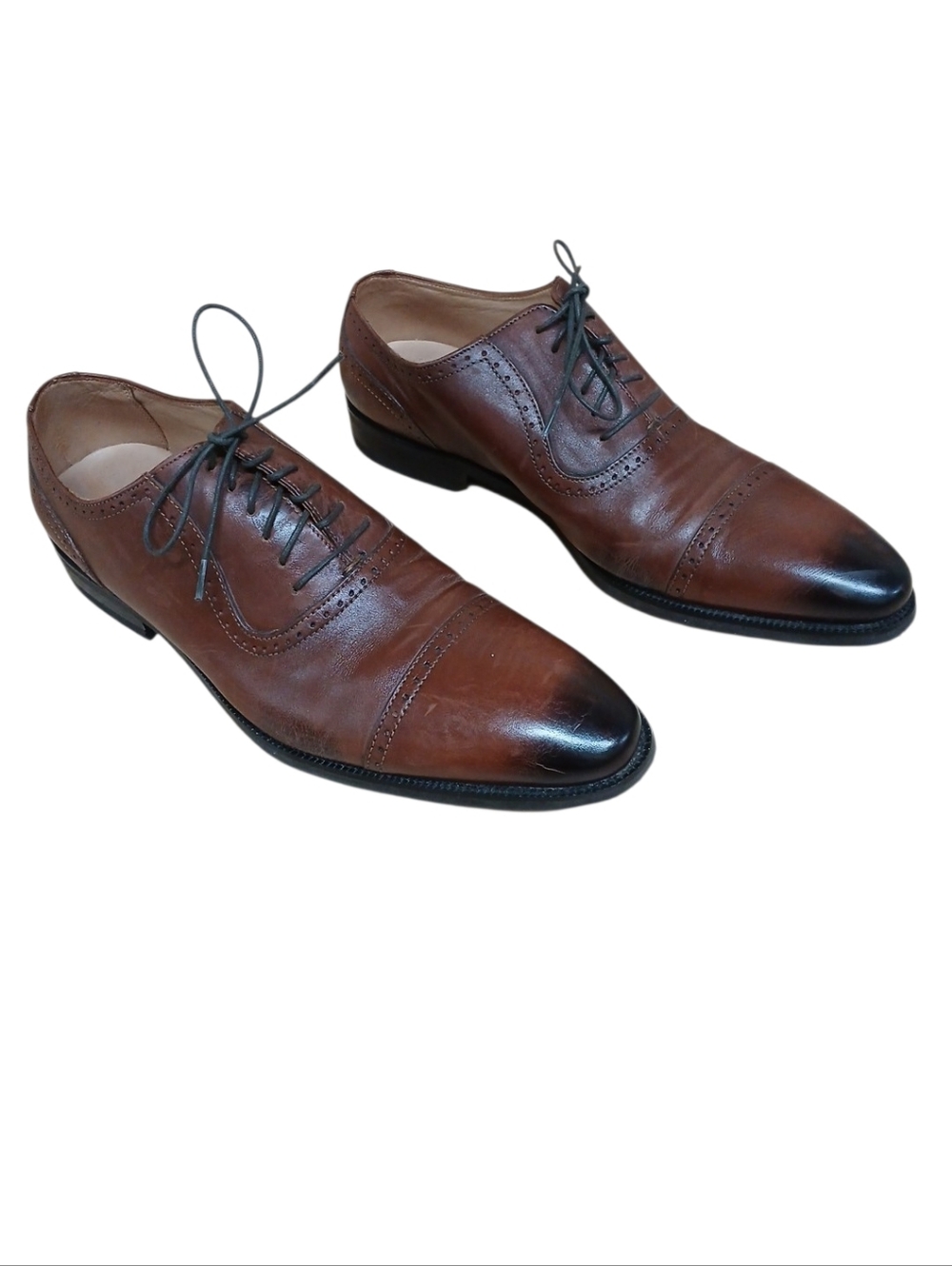 Dapper Men's Brown Leather Cap-Toe Oxford Dress Shoes